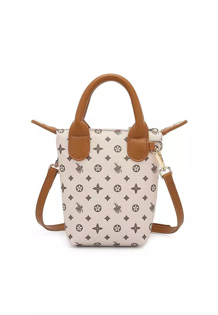 Women's Monogram Top Handle Bag / Sling Bag / Crossbody Bag (Tas Selempang / Tas Tangan) - Cokelat