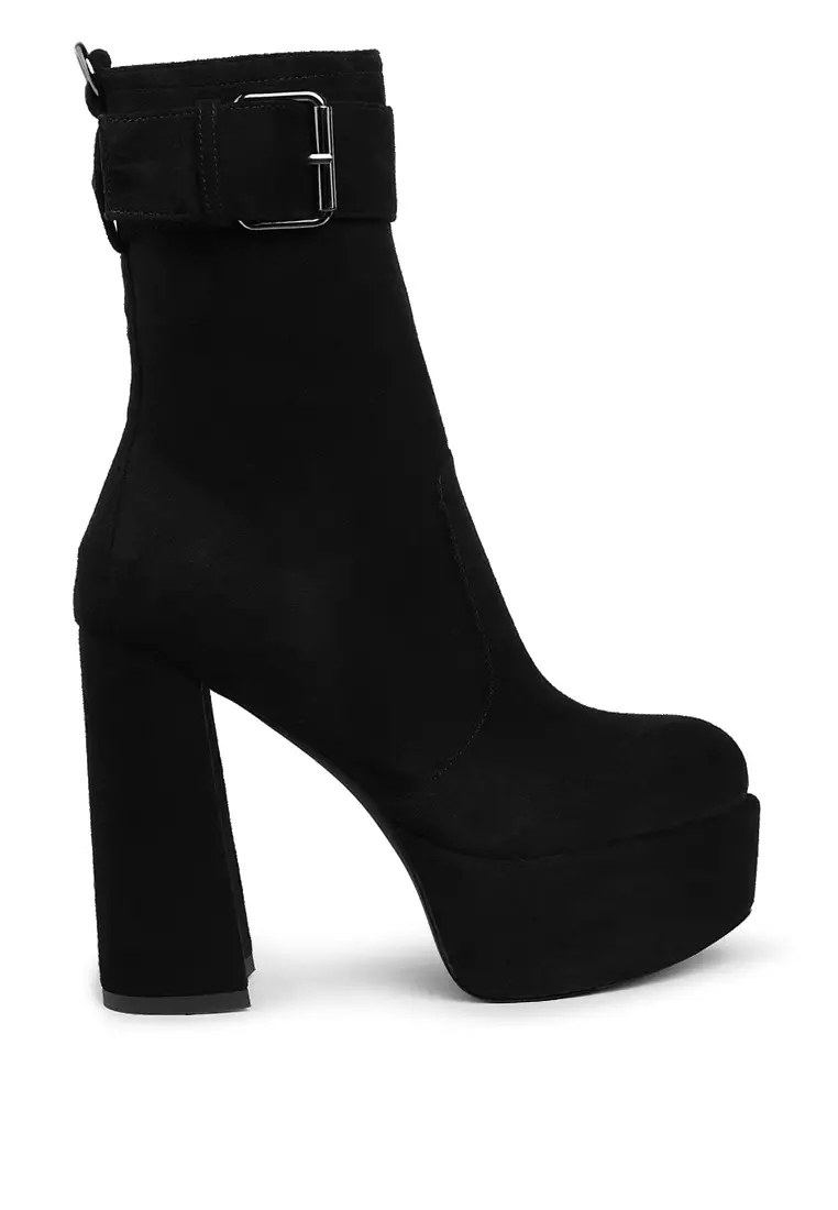 HOT Mid Calf Black Suede Block Heel Boots Block Heels Boots
