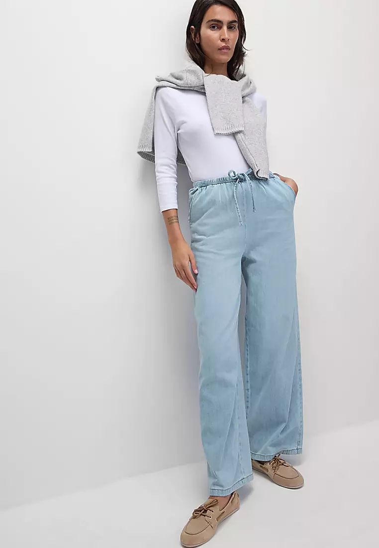 Denim Drawstring Wide-Leg Trousers