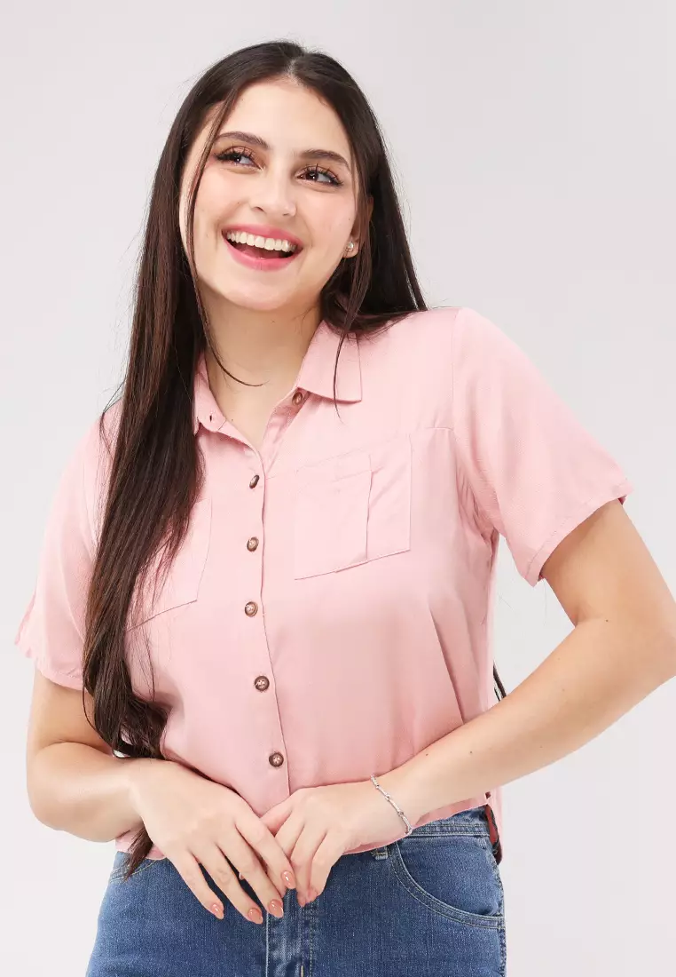 Single Twill Woven Short Sleeves Blouse