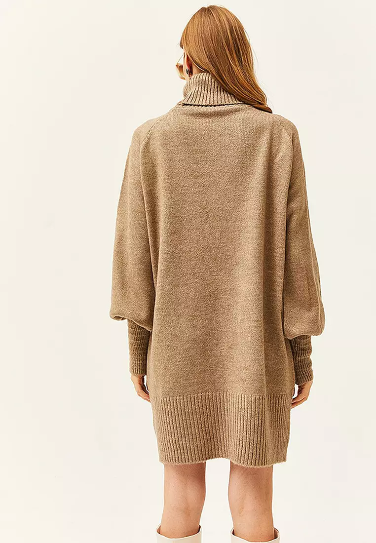 Turtleneck Raglan Sleeves Mini Dress