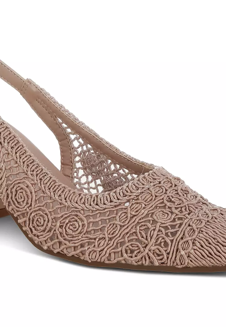 Sandal Slingback Desain Tenun Warna Pink