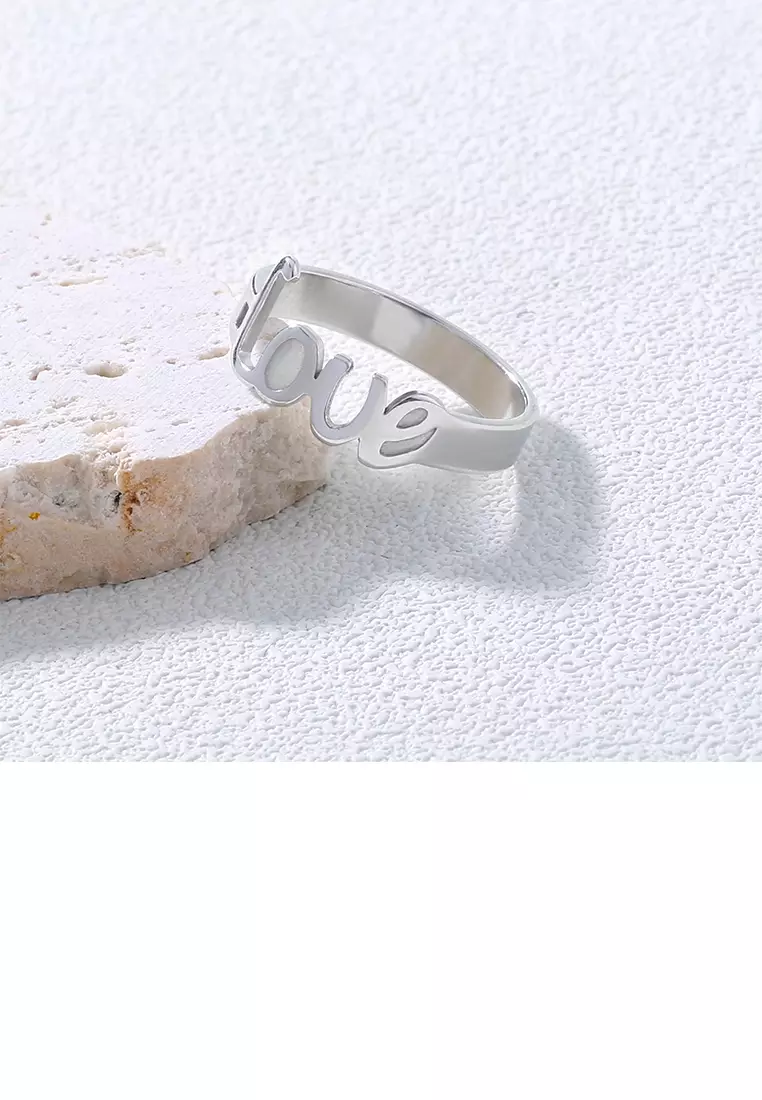Simple and Romantic 316L Stainless Steel Love Alphabet Geometric Ring