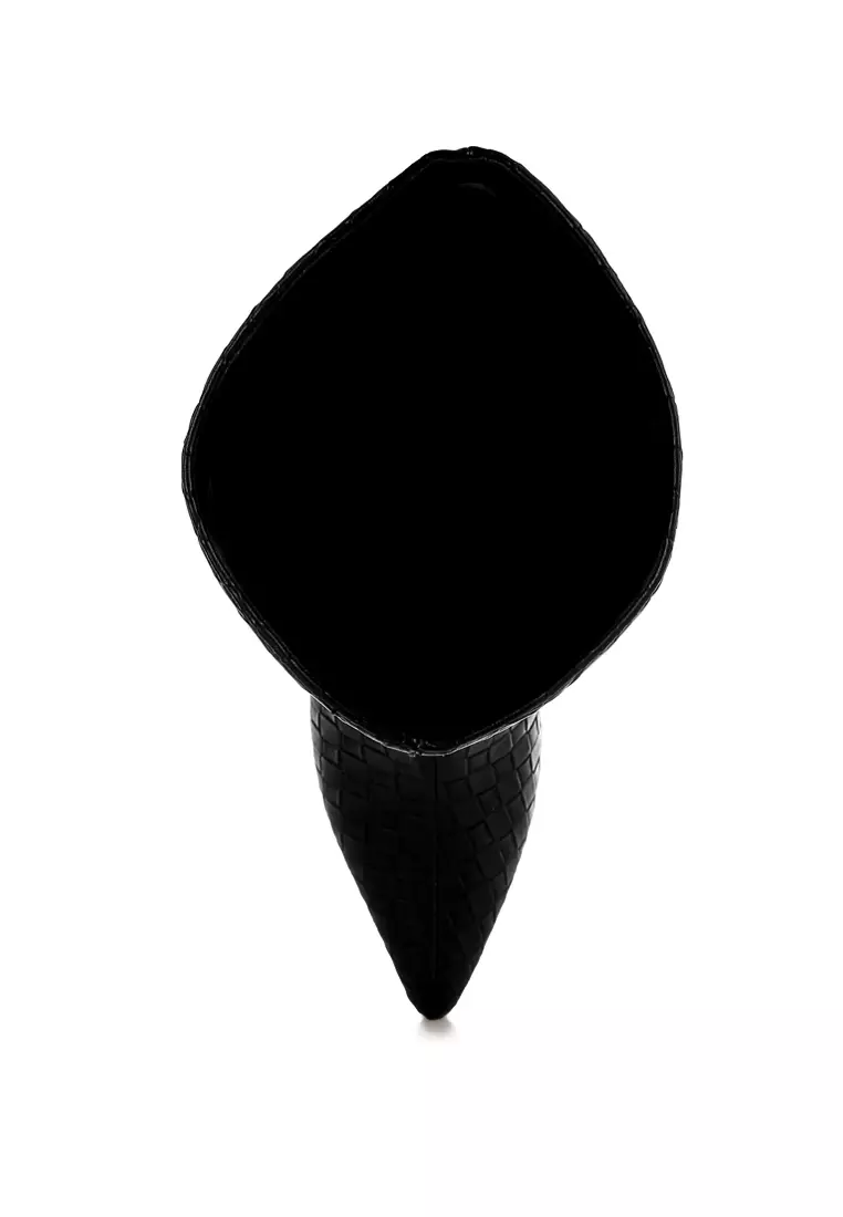 Woven Faux Leather Boots in Black