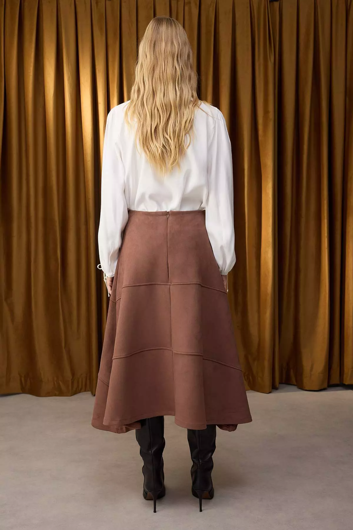 Brown A-Line/Flared Midi Suede Knit Skirt Twoaw26Et00004
