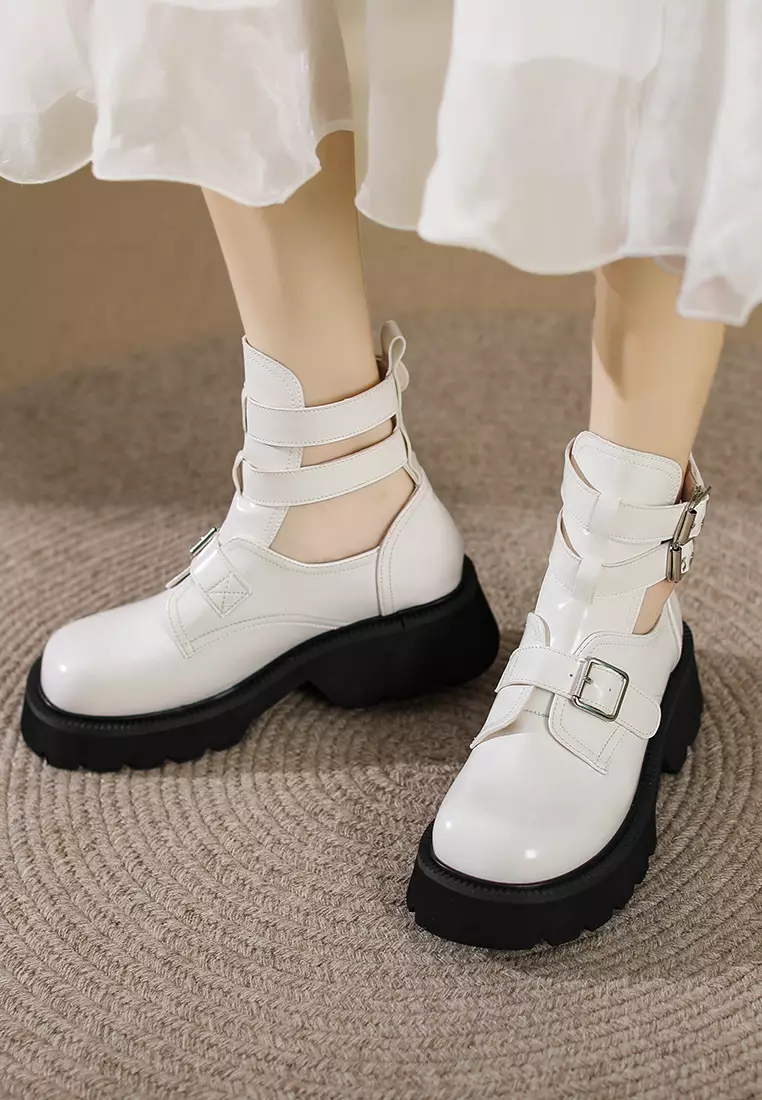White patent discount leather ankle boots