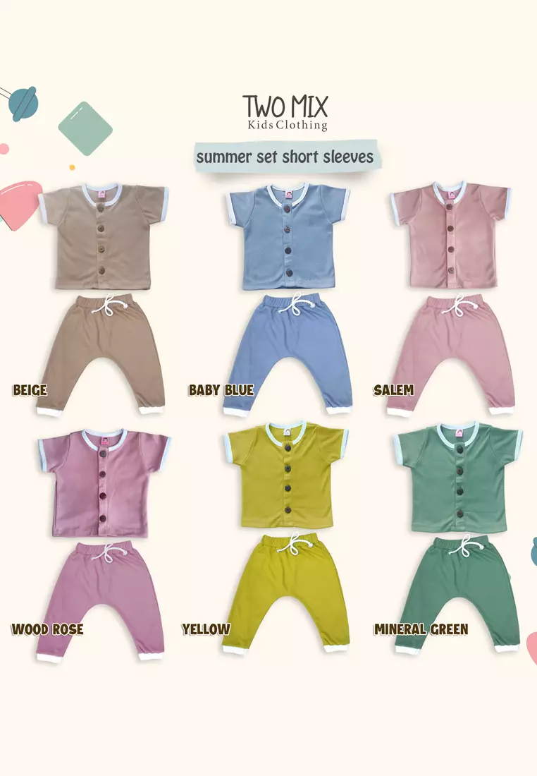 Two Mix - One Set Outfit Setelan Baju Bayi Anak Laki-Laki / Perempuan Celana Panjang 0 6 12 Bulan - 1 2 Tahun 4360B Beige
