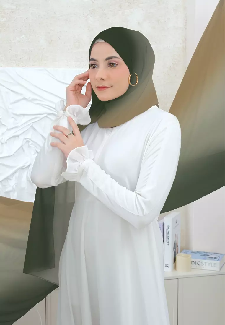 Daisy Shawl | Pashmina Ceruty | Hijab Instan Inner Gradasi - Forest Green