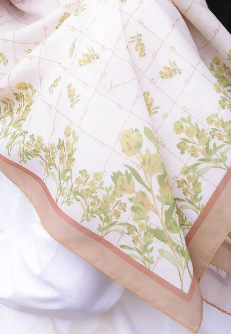 Meadow Printed Cotton Voile Square in Spring Yellow