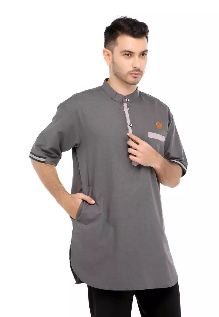 Baju Koko Gamis Muslim Pria Syakil - Abu Tua