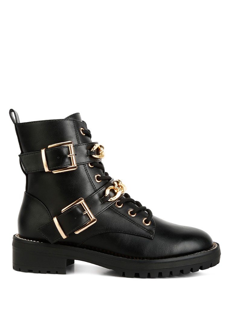 Atta Girl Metal Chain Detail Bike Boot in Black