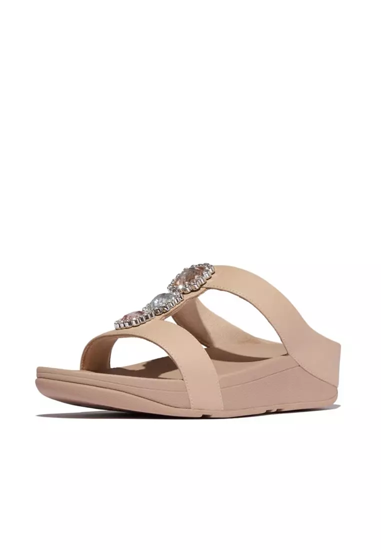FitFlop FINO Crystal-Jewel H-Bar Slides - Classic Beige (E1L-B41)