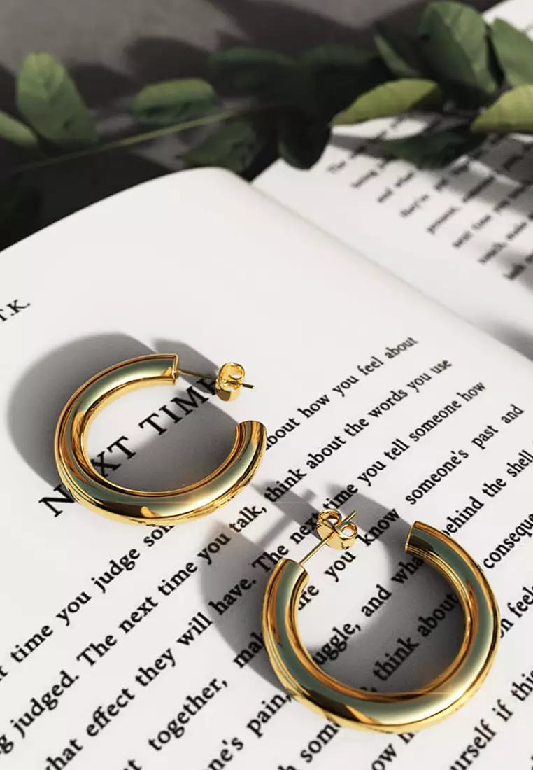 Creole C-Hoop Gold Layered Earrings 25mm