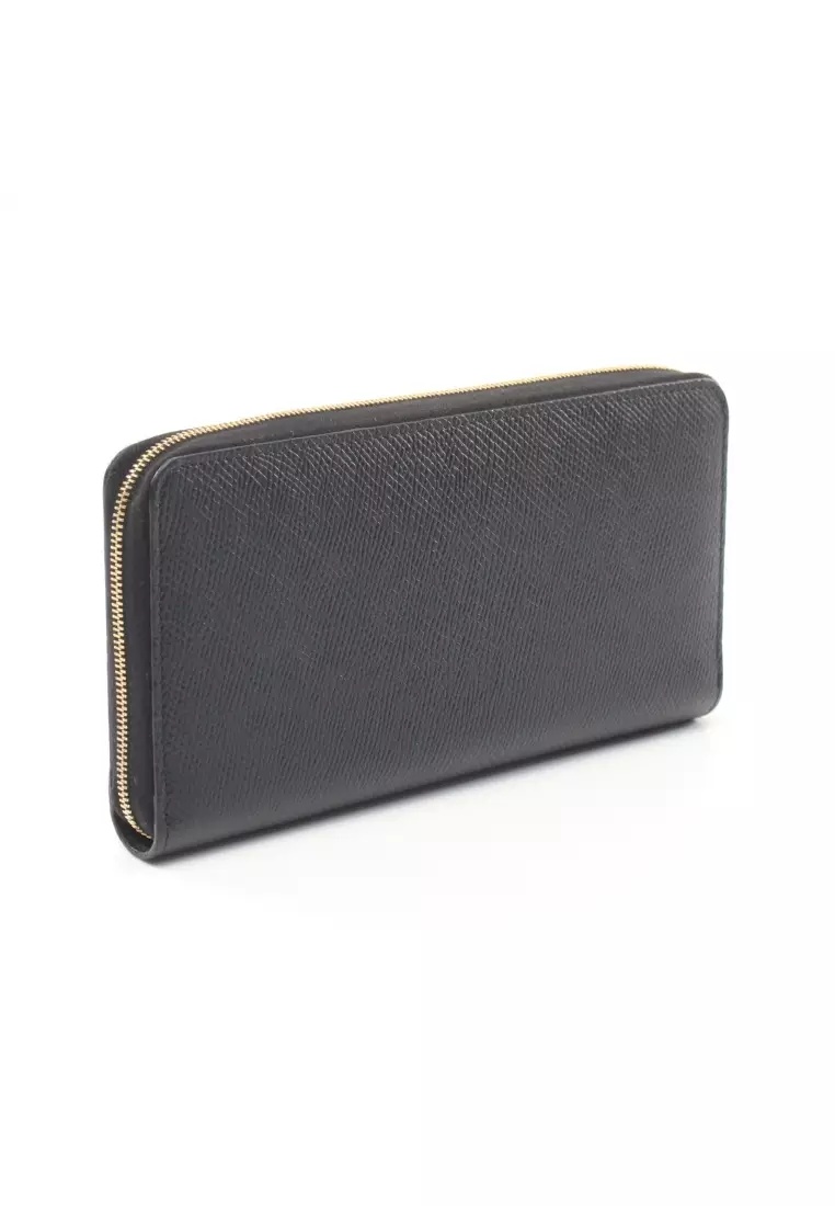 Pre loved CELINE Large zipped wallet round zipper long wallet leather black