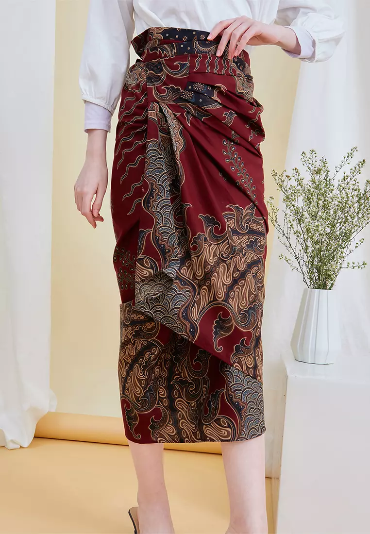 Enzy Batik Rok Lilit Ruffler Ganesha - Maroon