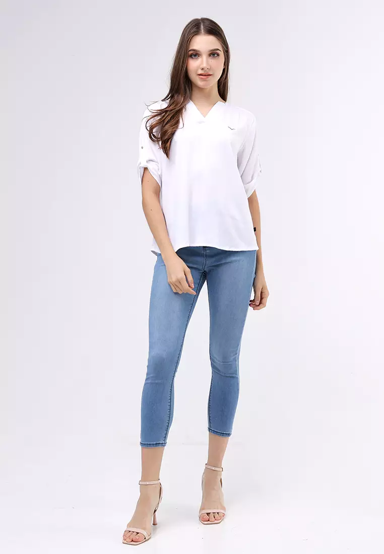 Woven Plain S.Twill Rayon 3/4 Blouse