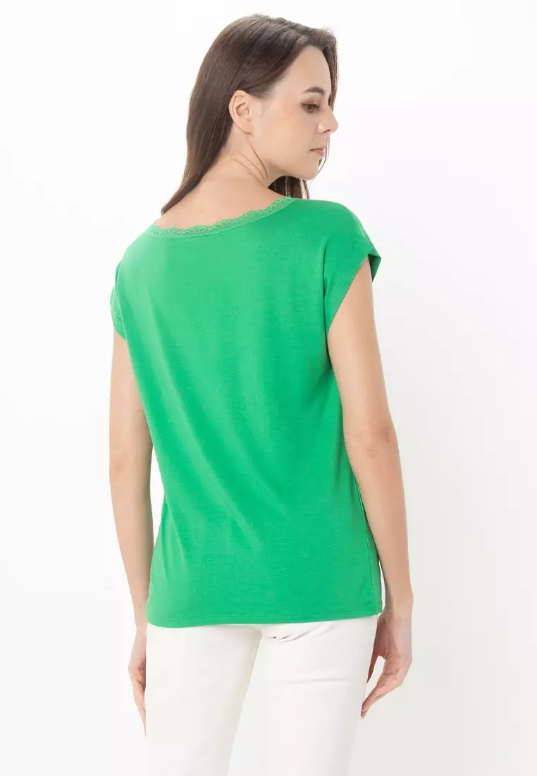 Moster Short Sleeve Lace V-Neck Top