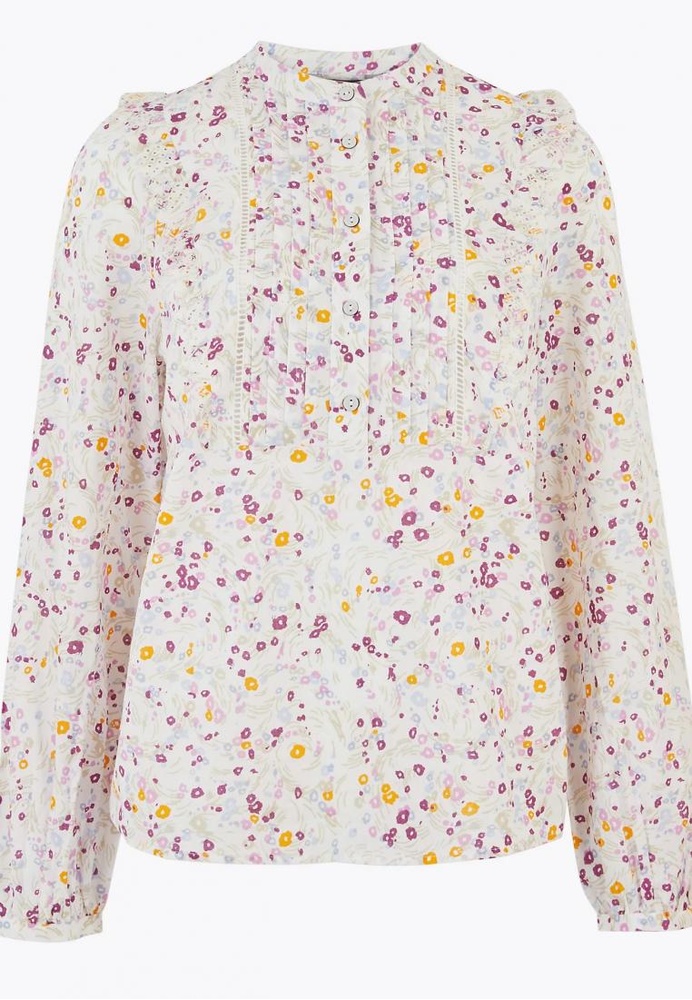 Buy MARKS & SPENCER Pure Cotton Floral Broderie Ruffle Blouse 2021