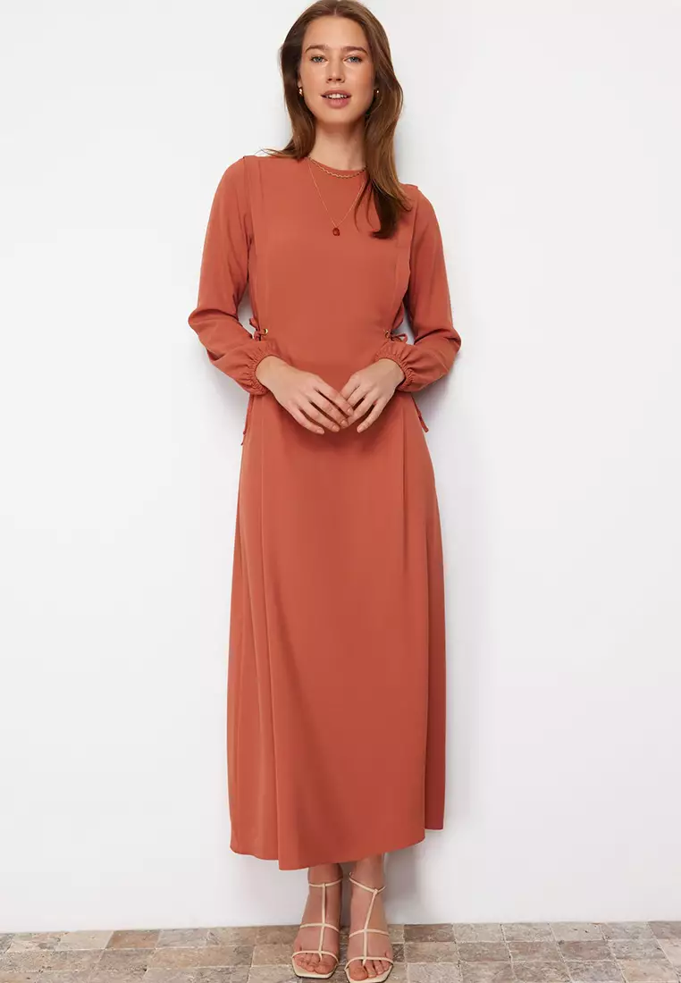 Tile Waist Tie Tie Detailed Elastic At The End Of The Sleeve Aerobin Woven Dress TCTSS22EB00104