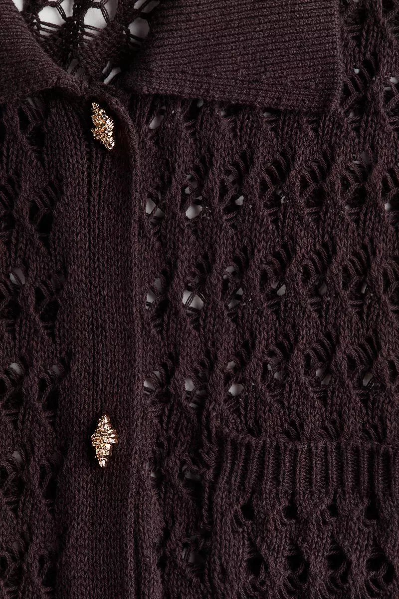 Crochet-look cotton cardigan