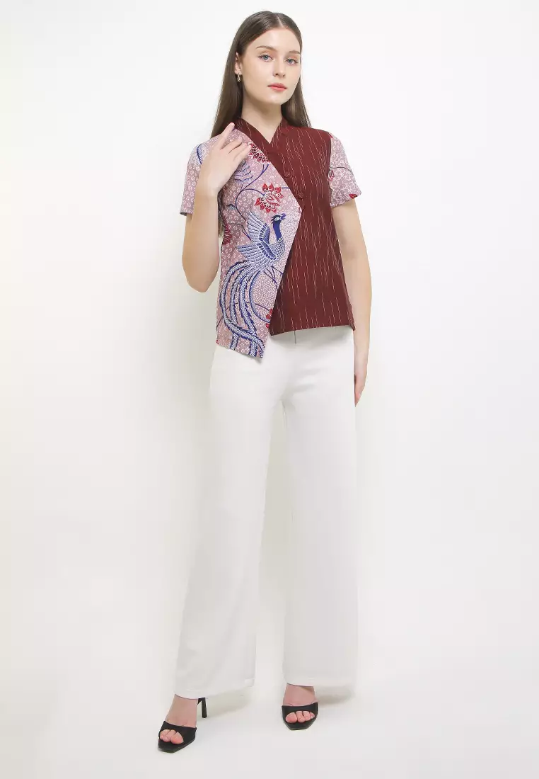 Blouse Atasan Batik Wanita Asana Pink Salem Lengan Pendek