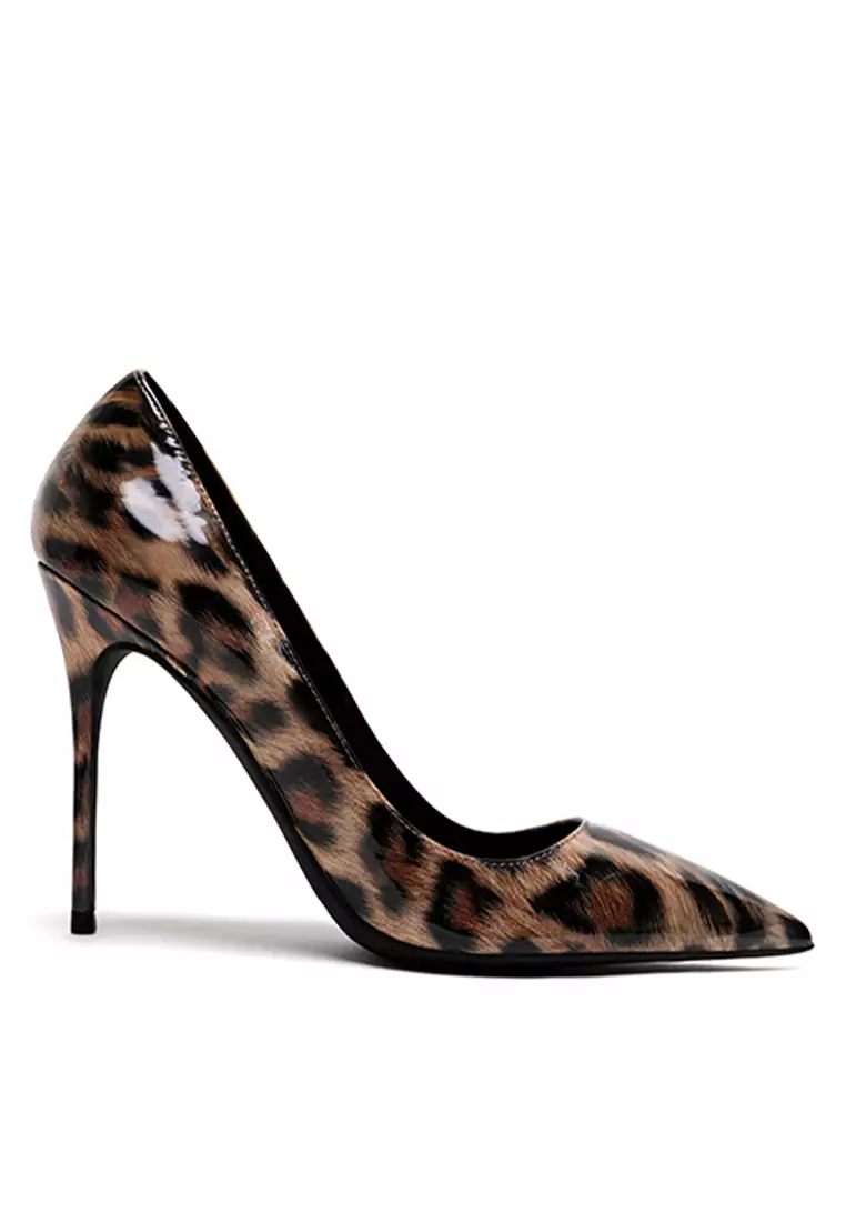 10CM Leopard Patent Pointed High Heel Shoes HZL210