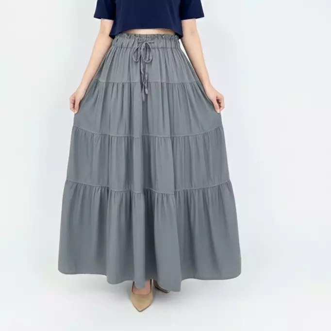 Alika Flare Skirt - Rok Katun Polos Panjang Wanita ABUABU