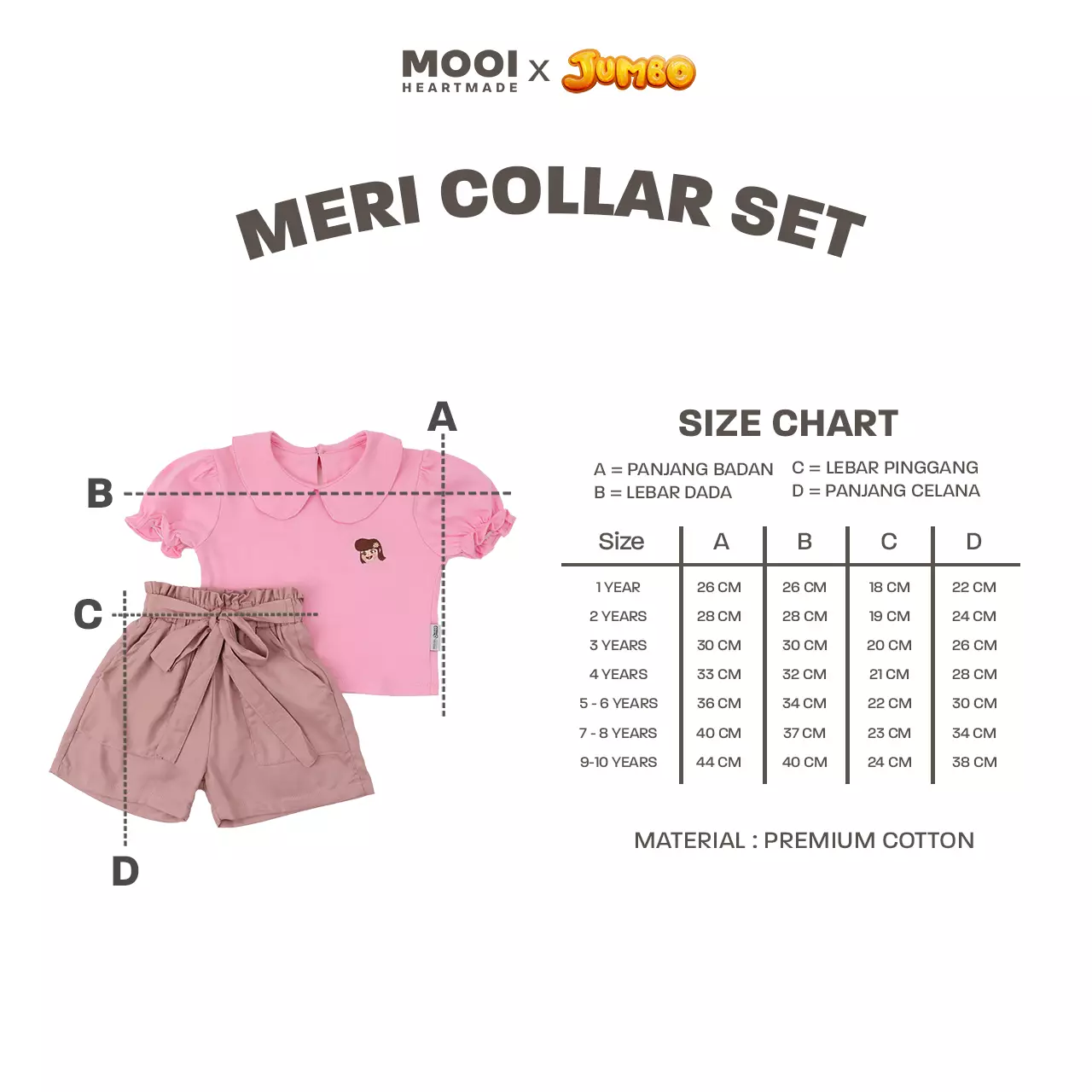 Mooi x Jumbo Setelan Anak Perempuan Meri Collar Set - Pink Berry
