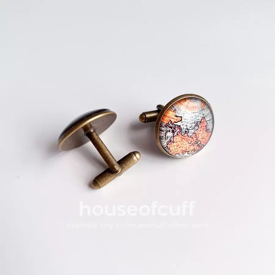 houseofcuff Cufflinks kancing manset kemeja world map atlas