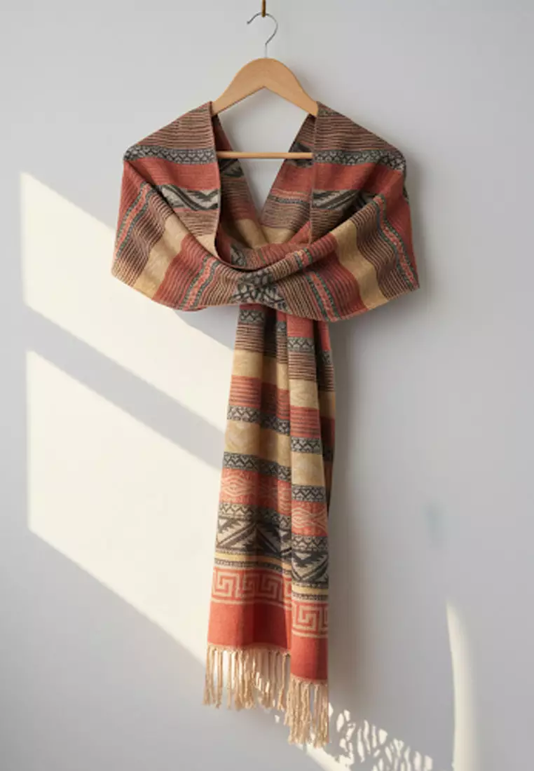 Aksesoris Wanita Reversible Viscose Nomad Weave Pashmina Shawl Syal Wanita Terracotta Sand