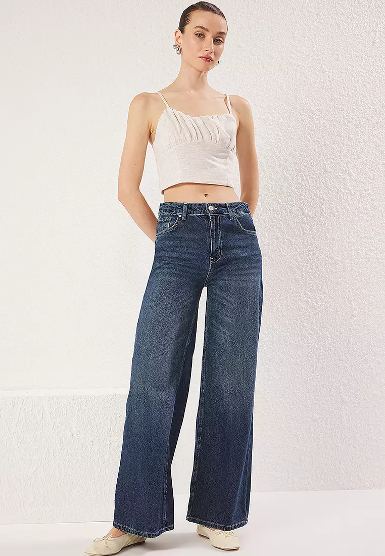 Dark Blue Low Waist Extra Wide Leg Jeans