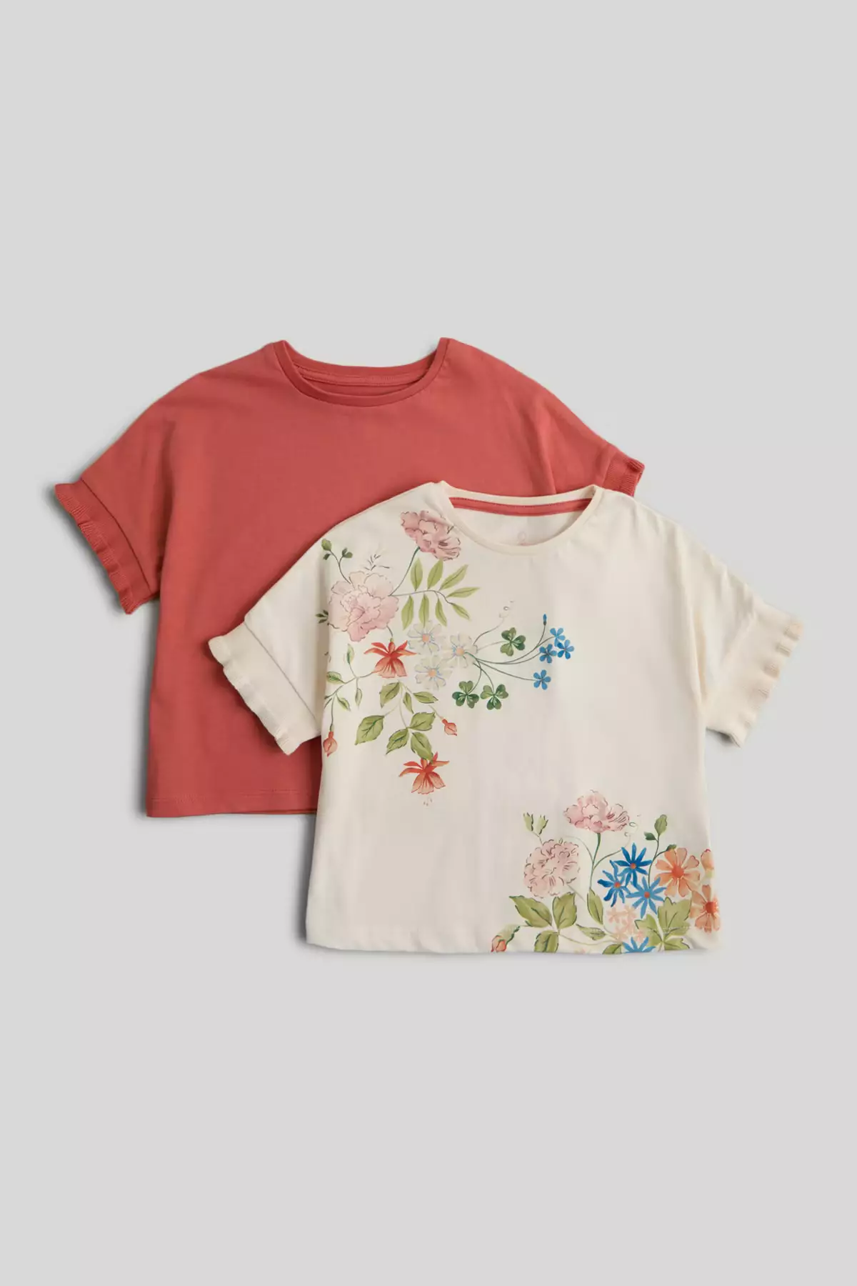Mothercare 2 Pack Frill Sleeve T-Shirts - Kaos Anak Perempuan (Multi)