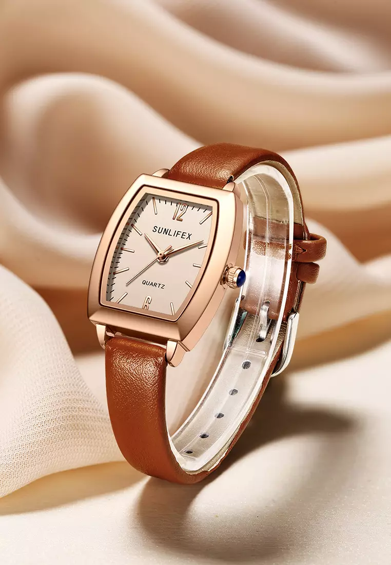 Jam Tangan Wanita 6007 Original Tali Kulit Jam Anggun Santai Korea Jam Tangan Cewek brown