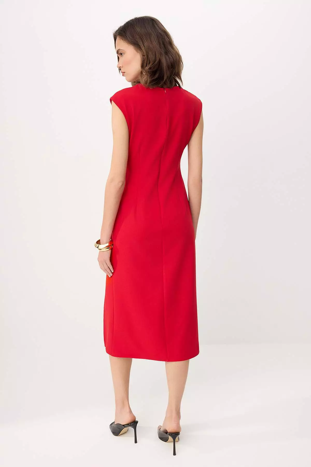 Red Tie Detail Midi Woven Dress Twoss26El81