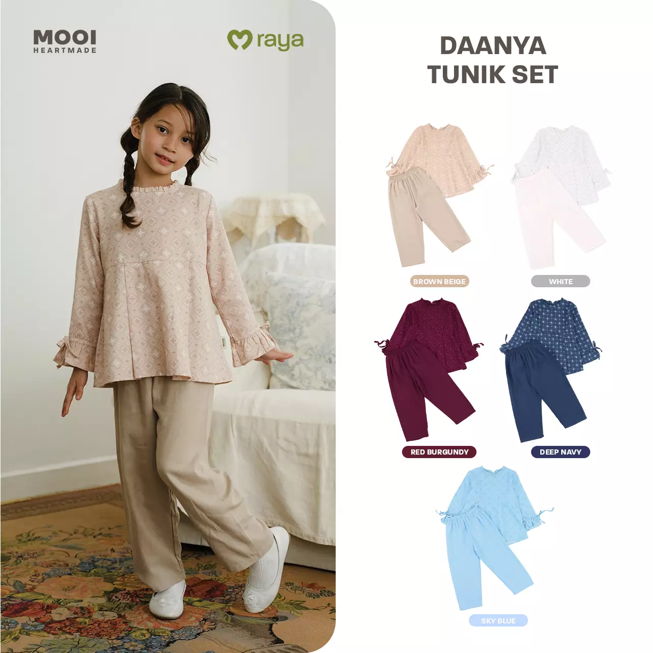 Mooi Setelan Anak Perempuan Raya Collection Daanya Tunik Set - Red Burgundy