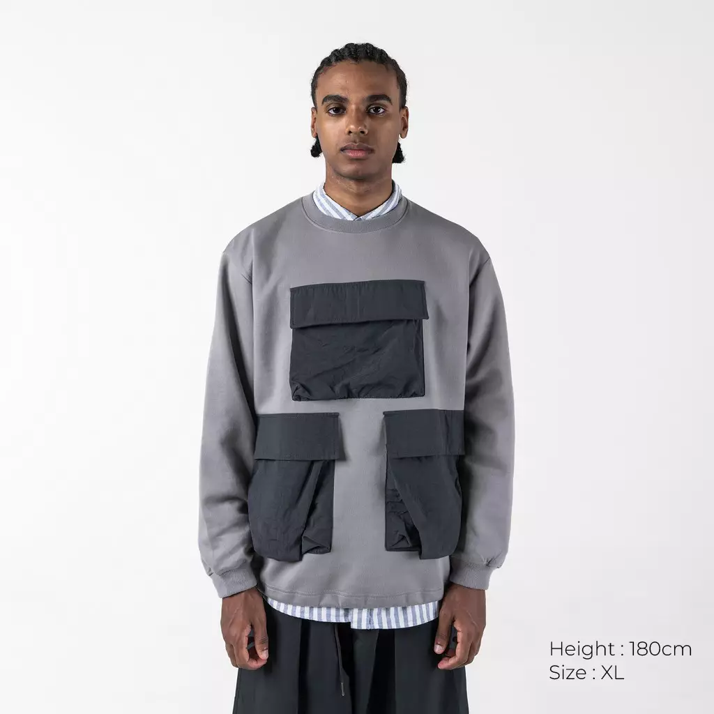 Monstre Crew Neck Sweater Sweatshirt Crewneck Harian Relax Comfort - Abu