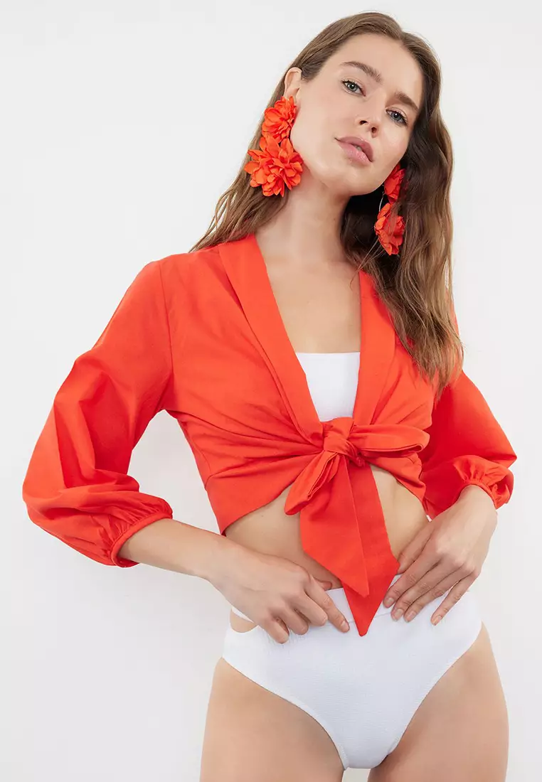 Trendyol 3/4 Puff Sleeves Crop Blouse