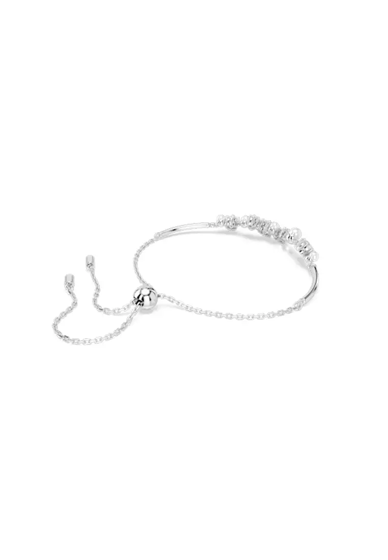 Constella Bangle, Crystal Pearl, Round Cuts, White, Rhodium Plated