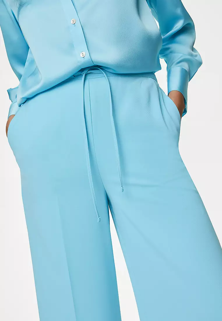 Crepe Elasticated Waist Wide Leg Trousers