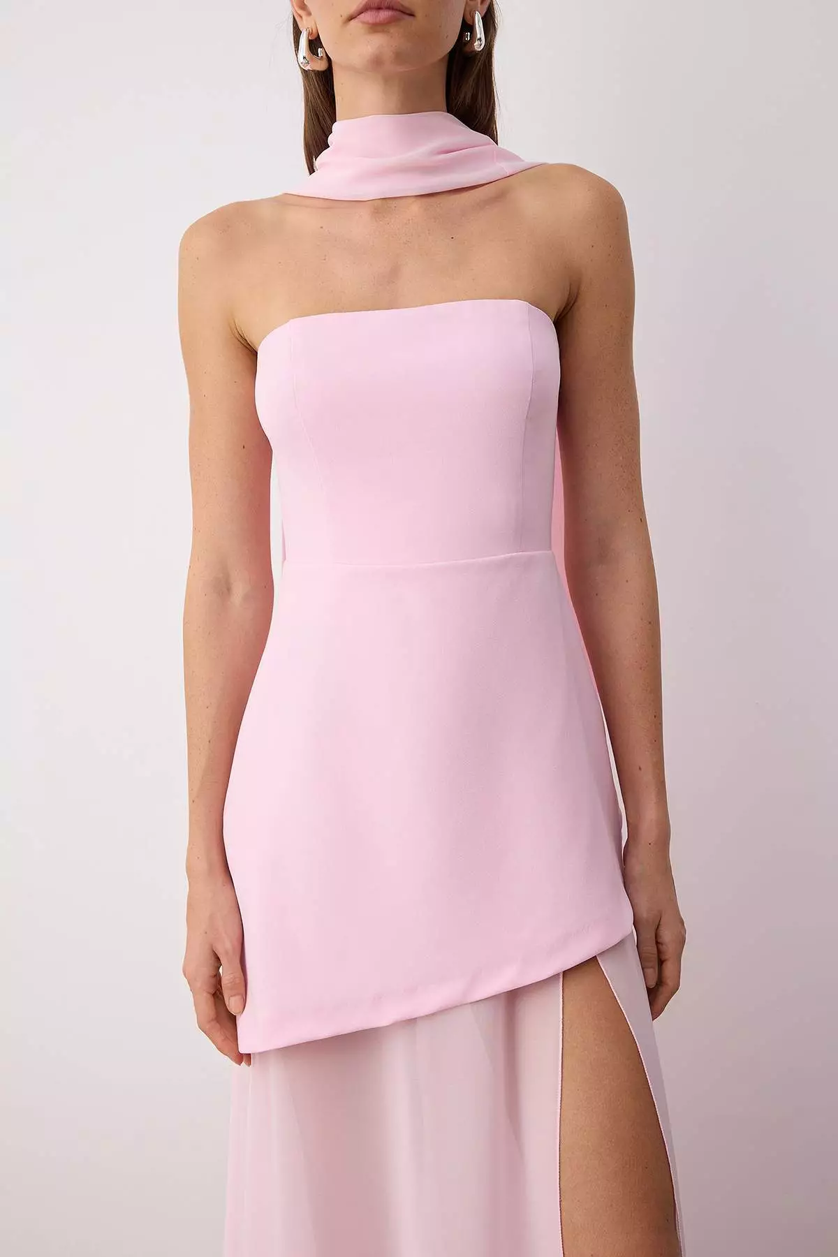 Pink Shawl Detailed Woven Maxi Evening & Graduation Dress Tprss25Ae00188