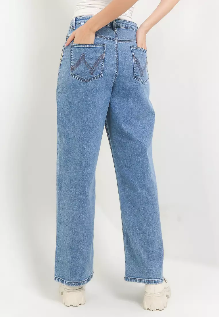 Pp Oncia Wide Leg Panelled Denim Pants