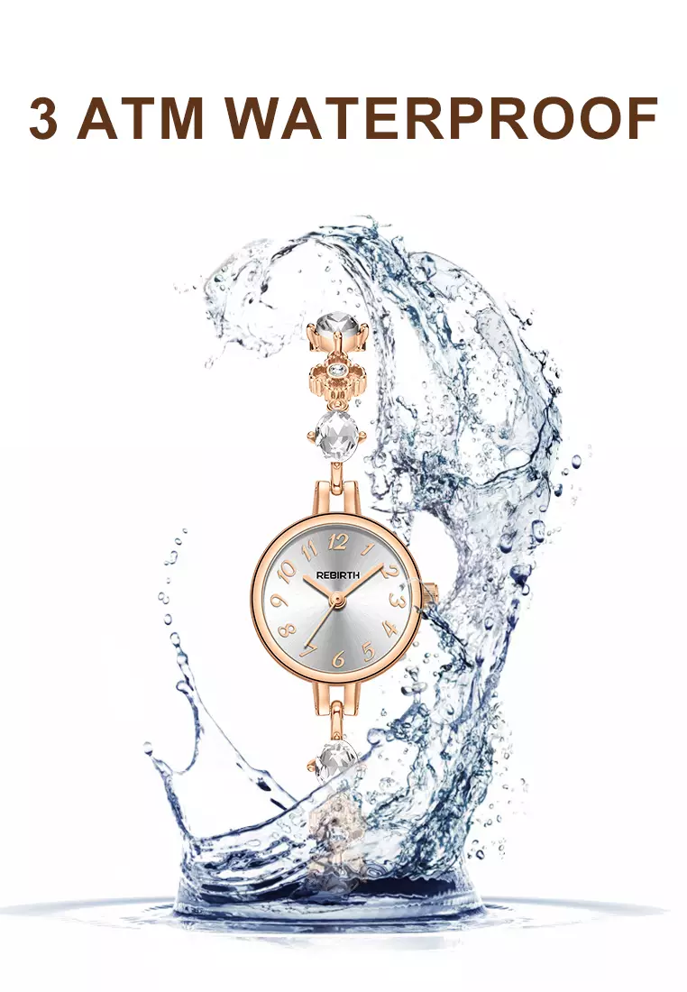 Jam Tangan Wanita Anti Air Berlian Jam Gelang Korea Elegan Jam Tangan Cewek rosewhite