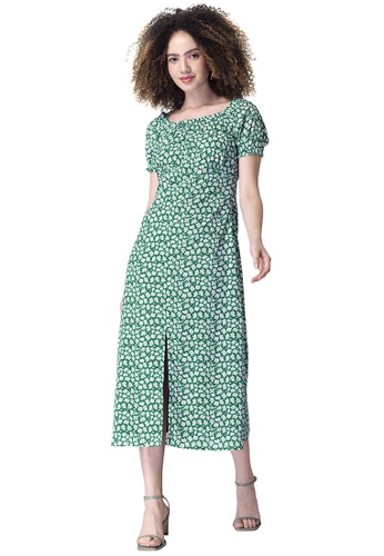Buy FabAlley Green Floral High Slit Maxi Dress 2023 Online | ZALORA  Singapore