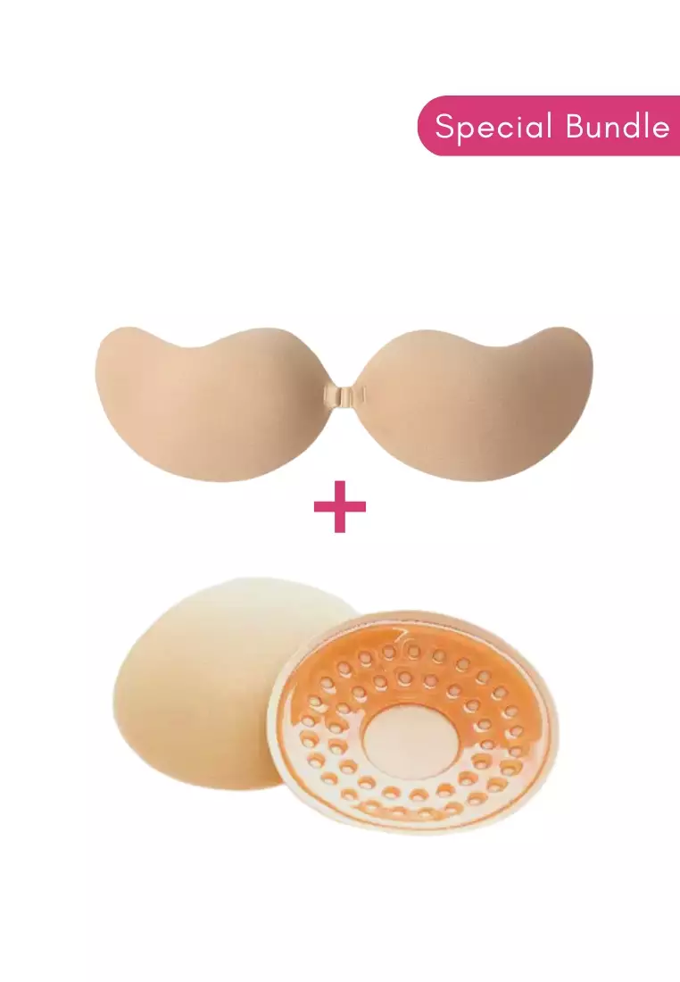 Bye Bra breast lift tape and satin nipple cover 3 pair pack in beige
