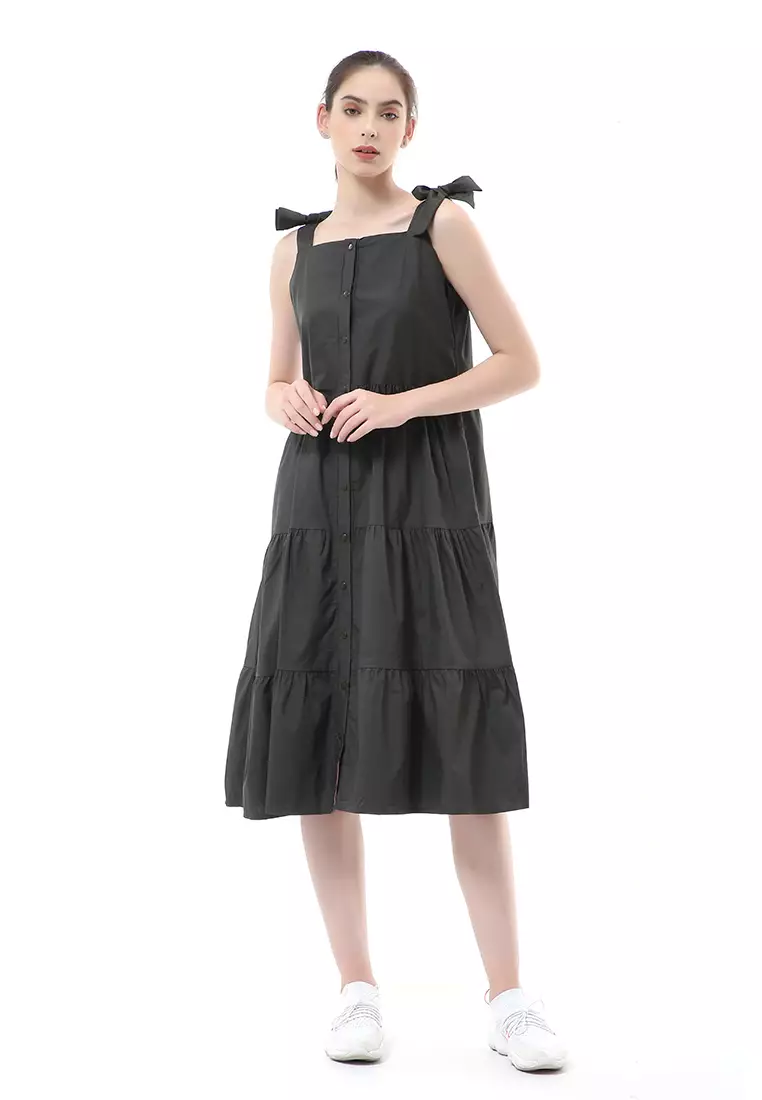Rachel Dress Ruffle Wanita Tanpa Lengan Full Kancing Stylish Material Cotton ORIGINAL - Dark Green