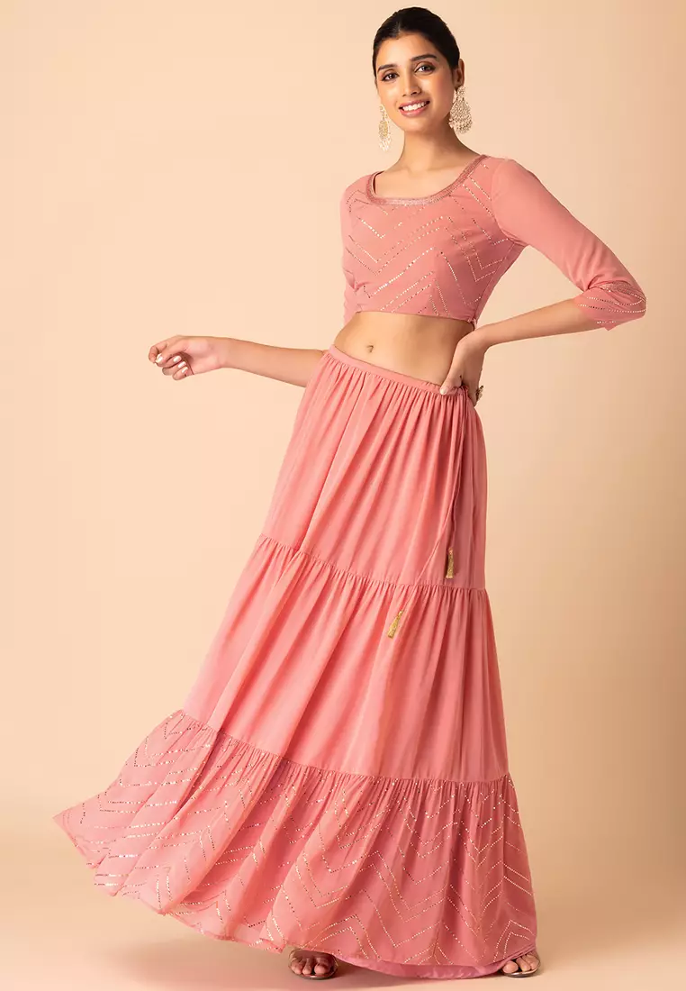 Pink Tiered Lehenga Skirt