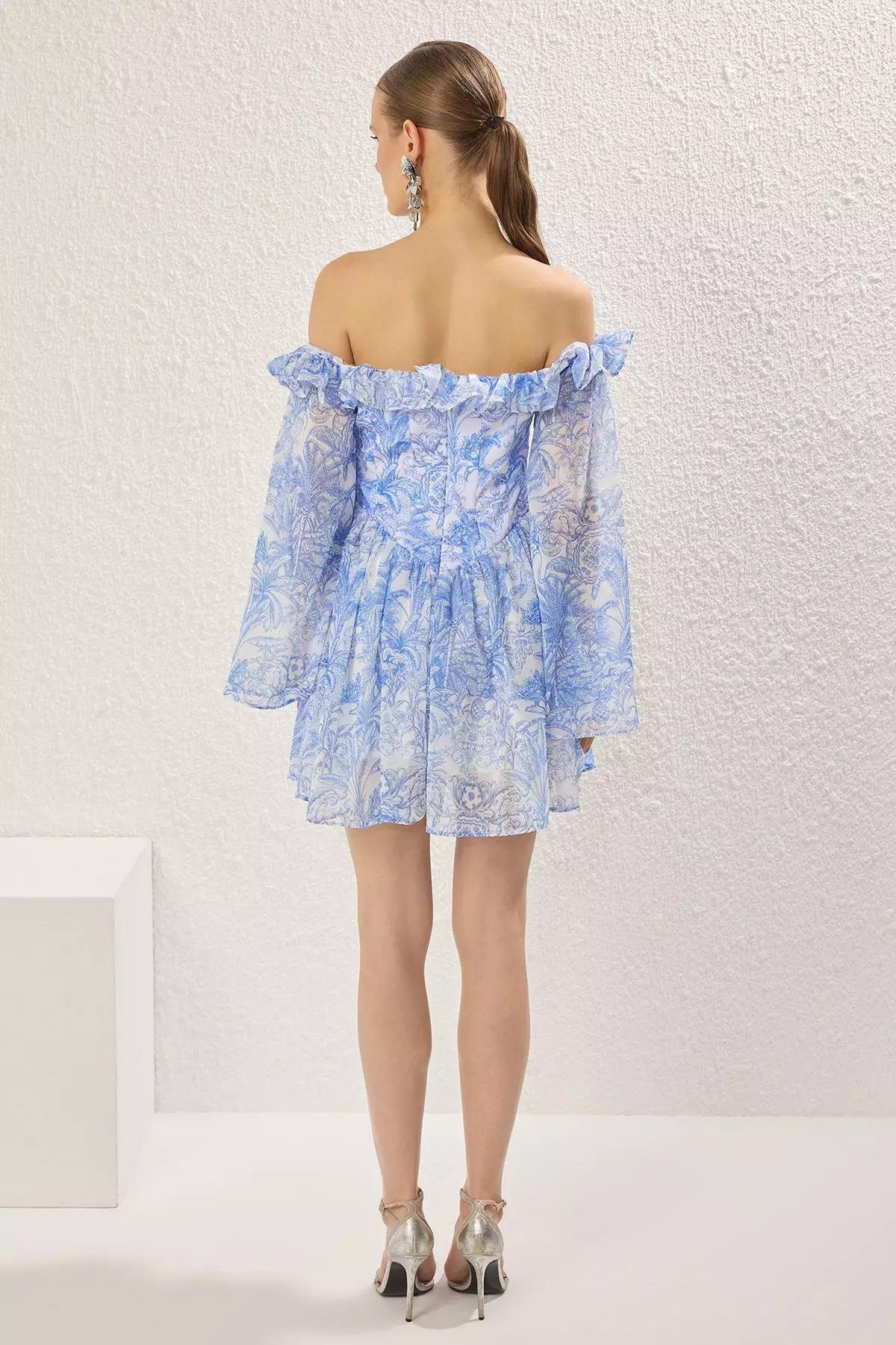 Blue-Multicolored A-Line Lined Flounce Chiffon Short Evening Prom Dress TPRSS23EL00096