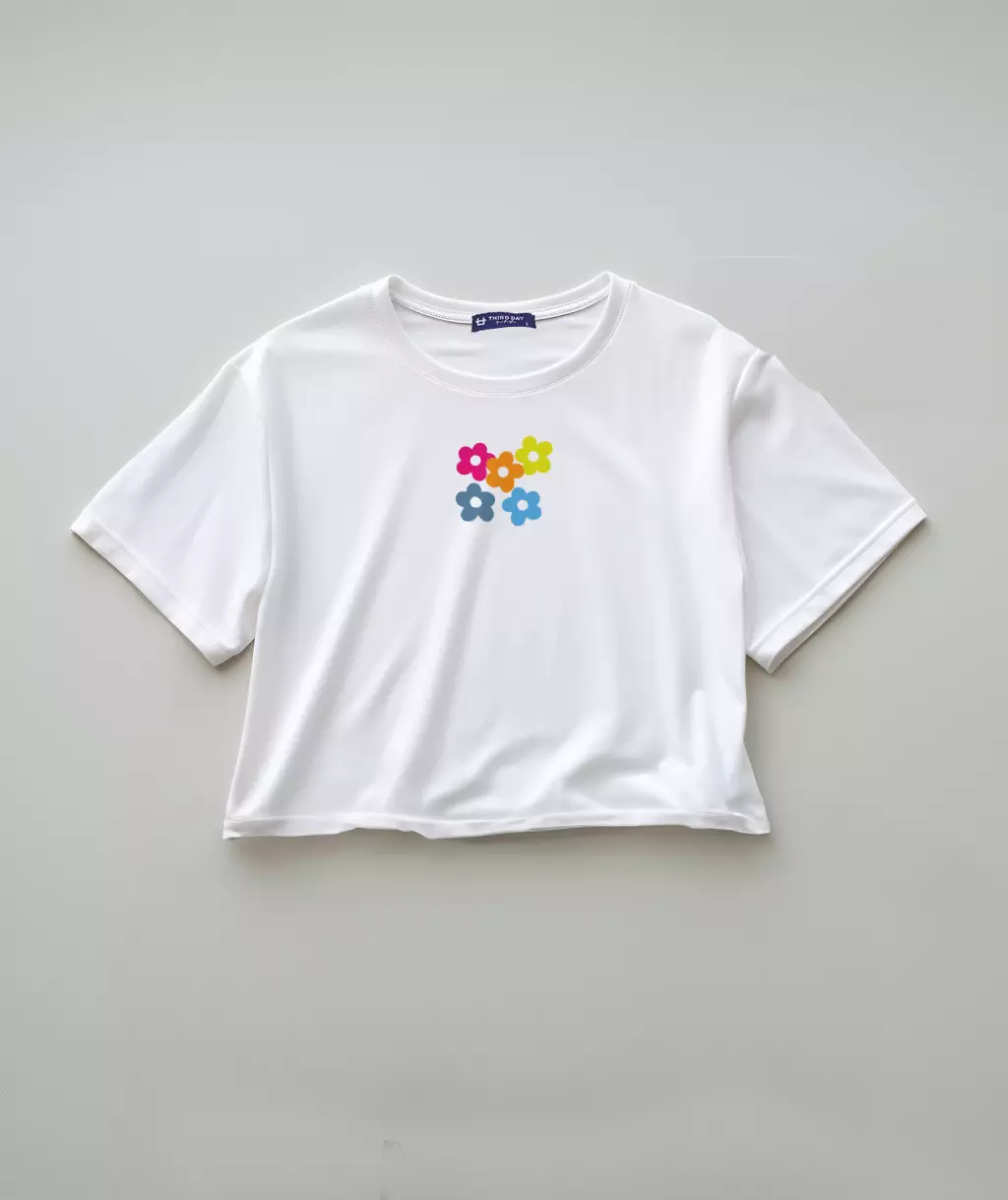 LTE92 kaos crop top oversize OLC wanita tulisan simpel colorful simple flowers putih