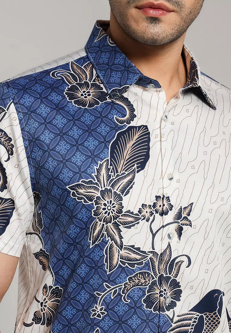 MOC - Kemeja Batik Pria Lengan Pendek Basupati - Blue