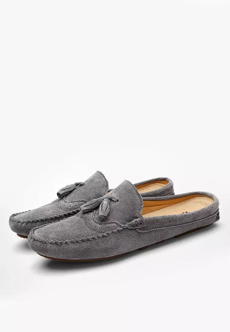 Ergonomic pigskin fringed half slippers